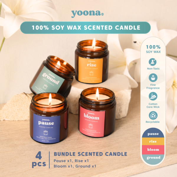 YOONA Soy Wax Scented Candle Bundle 4 pcs Get Period Kit | Lilin Relaksasi